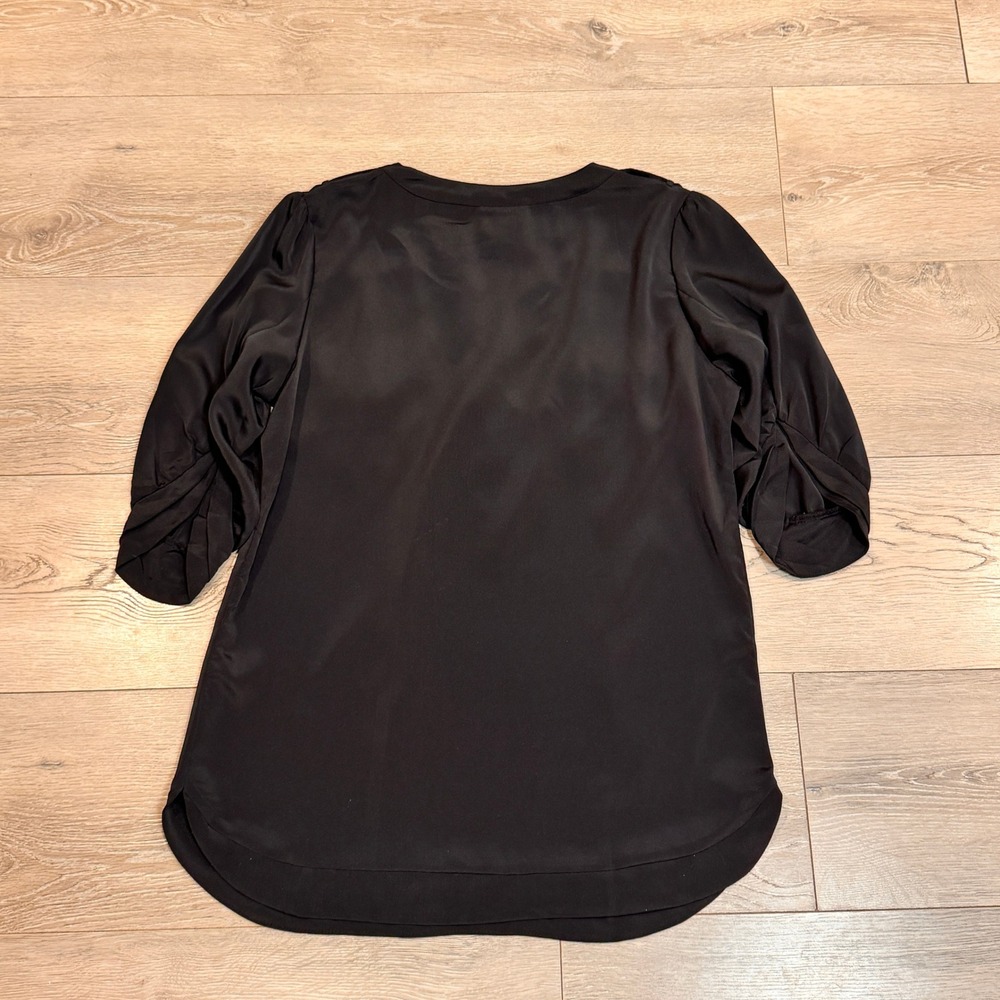 ANGIE Black Button Front Pocket Tunic Top 3/4 Sleeve Medium M - Picture 2 of 5